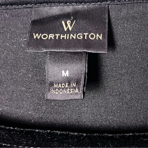 Worthington | Black Velour Sequin Stripe Short Sleeve Glam Tee, Medium - Picture 5 of 6